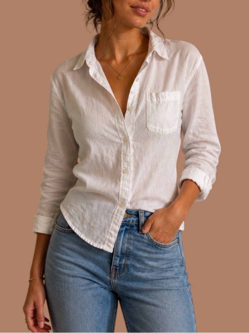 Hollister White Linen Button Down Shirt | Coastal Beachy Lightweight Top S